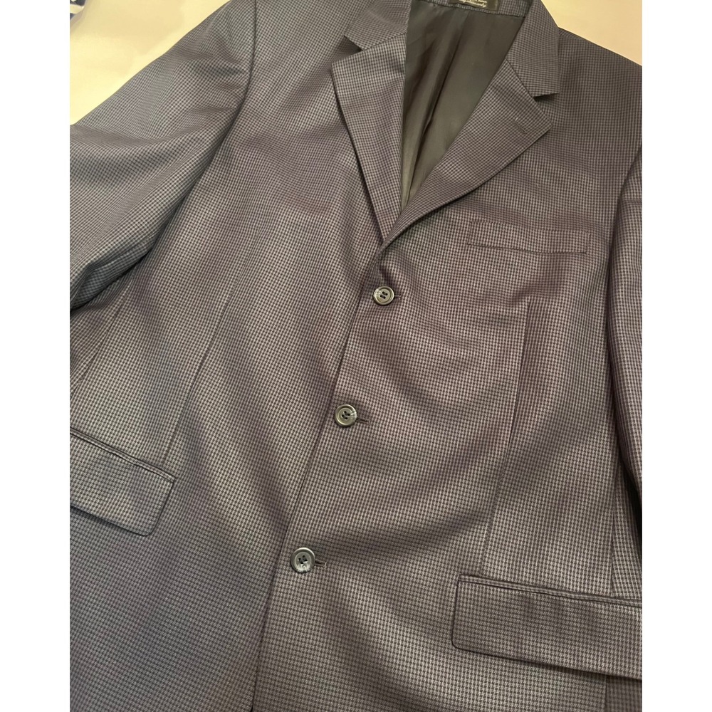 Andrew Fezza Carver Blazer Mens 44L Navy Blue Silk Wool Houndstooth Sport Coat